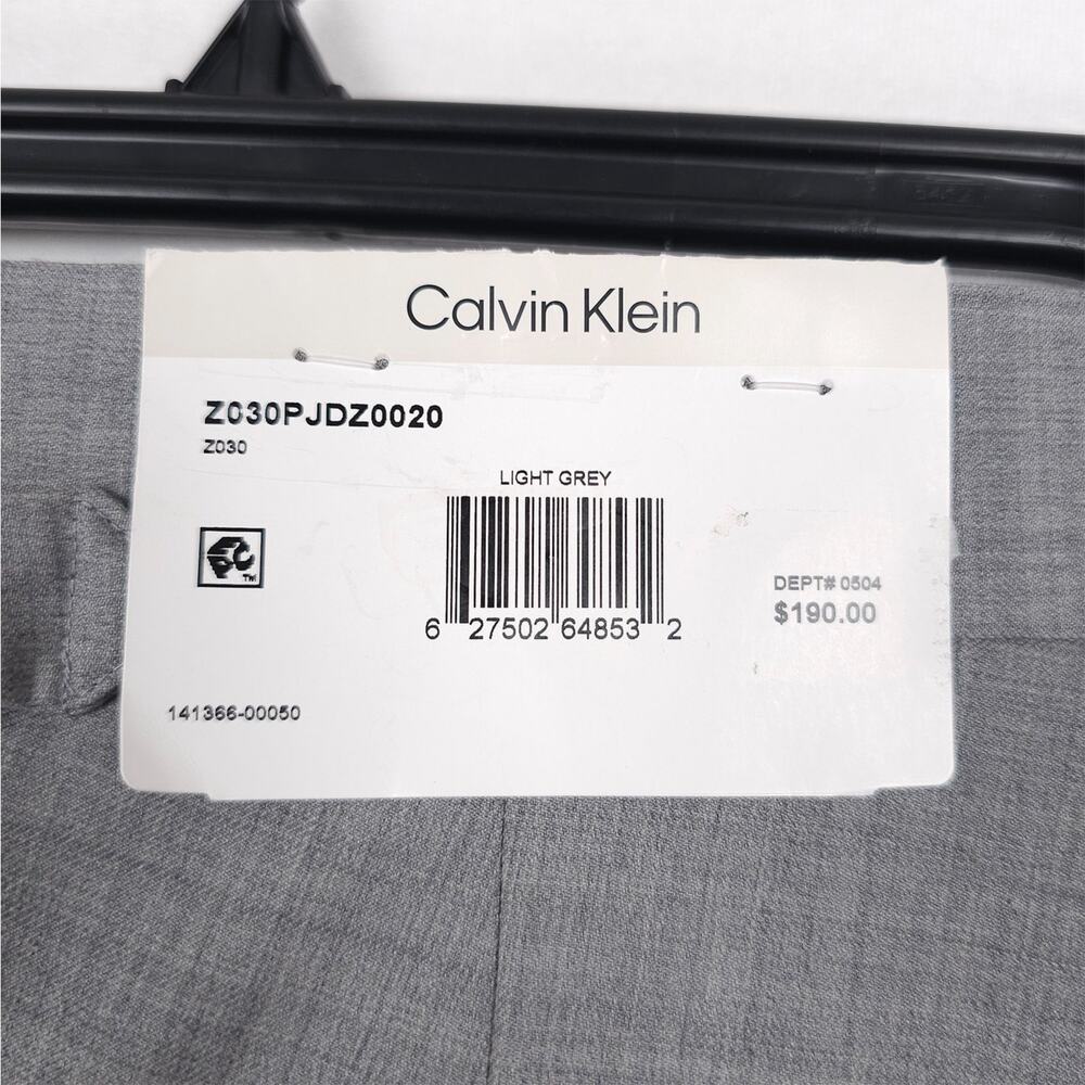 Calvin Klein Mens Slim Fit Wool Dress Pants 40x30 Light Grey Solid Pleated NWT - Picture 12 of 13